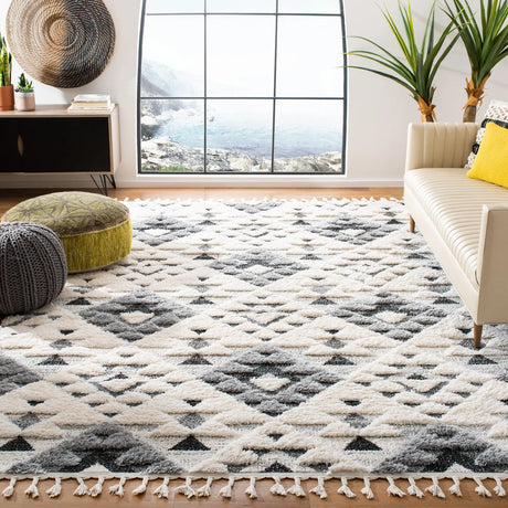 Safavieh Moroccan Tassel Shag 10'-0" x 14'-0" Rug in Ivory / Grey