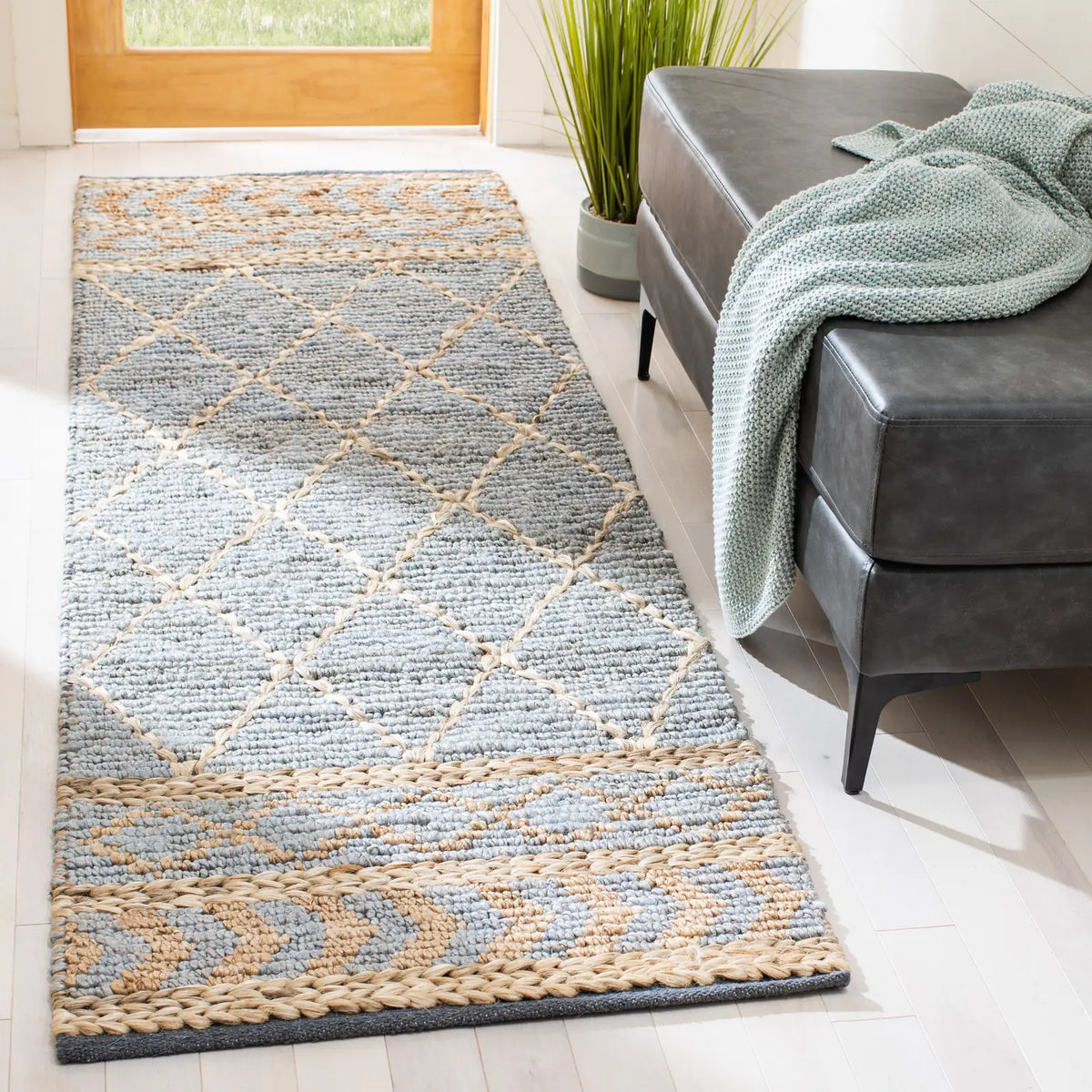 Safavieh Natural Fiber 2'-3" x 8'-0" Rug in Natural / Blue