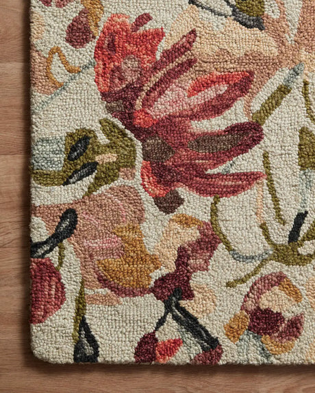 Loloi Belladonna Blm-01 Ivory/Raspberry Rug - corner on wood