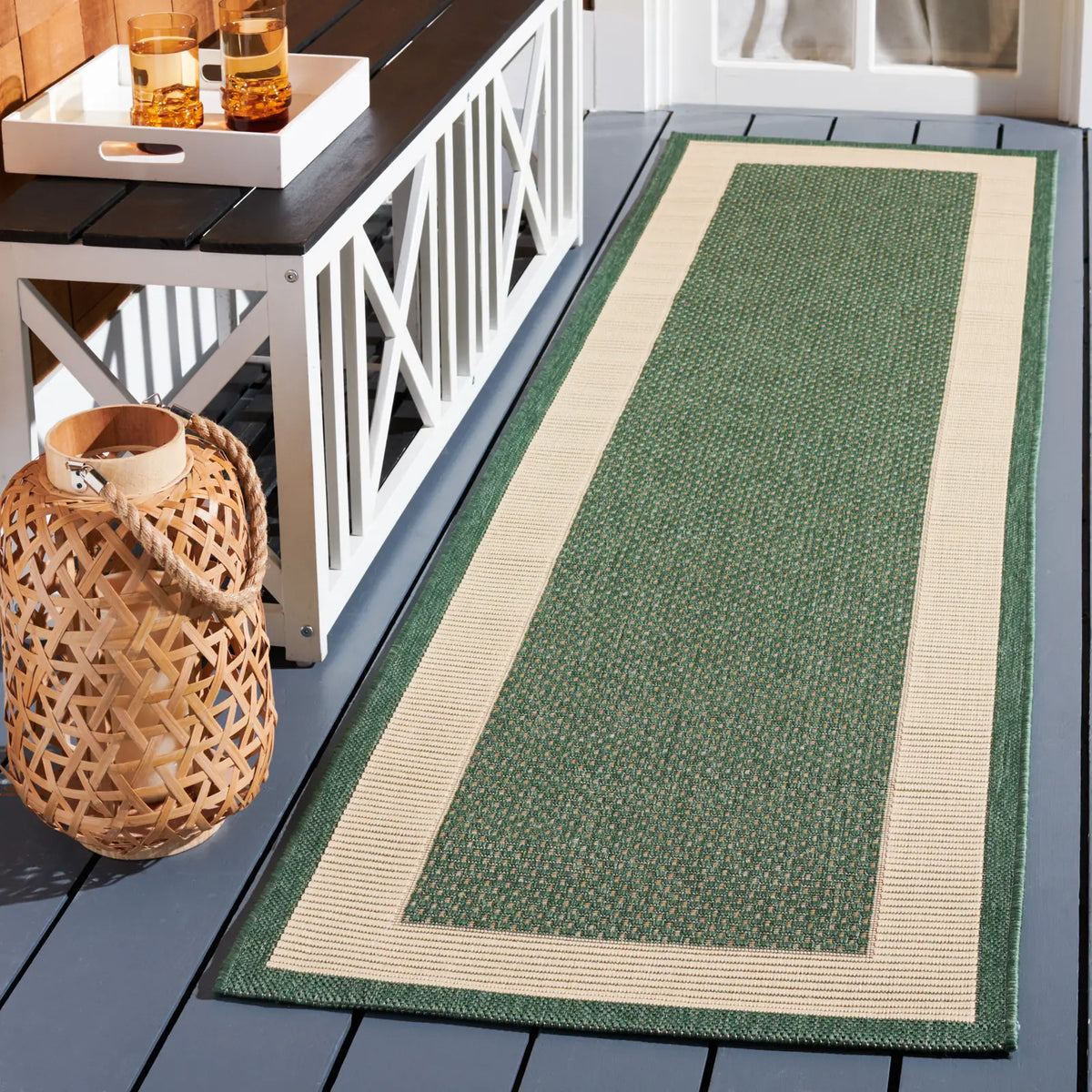 Safavieh Courtyard 2'-3" x 10'-0" Rug in Dark Green / Beige