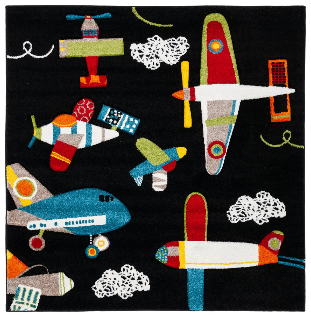 Safavieh Carousel Kids 100 5'-3" x 5'-3" Rug in Black / Ivory