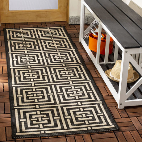 Safavieh Courtyard 2'-3" x 10'-0" Rug in Black / Bone