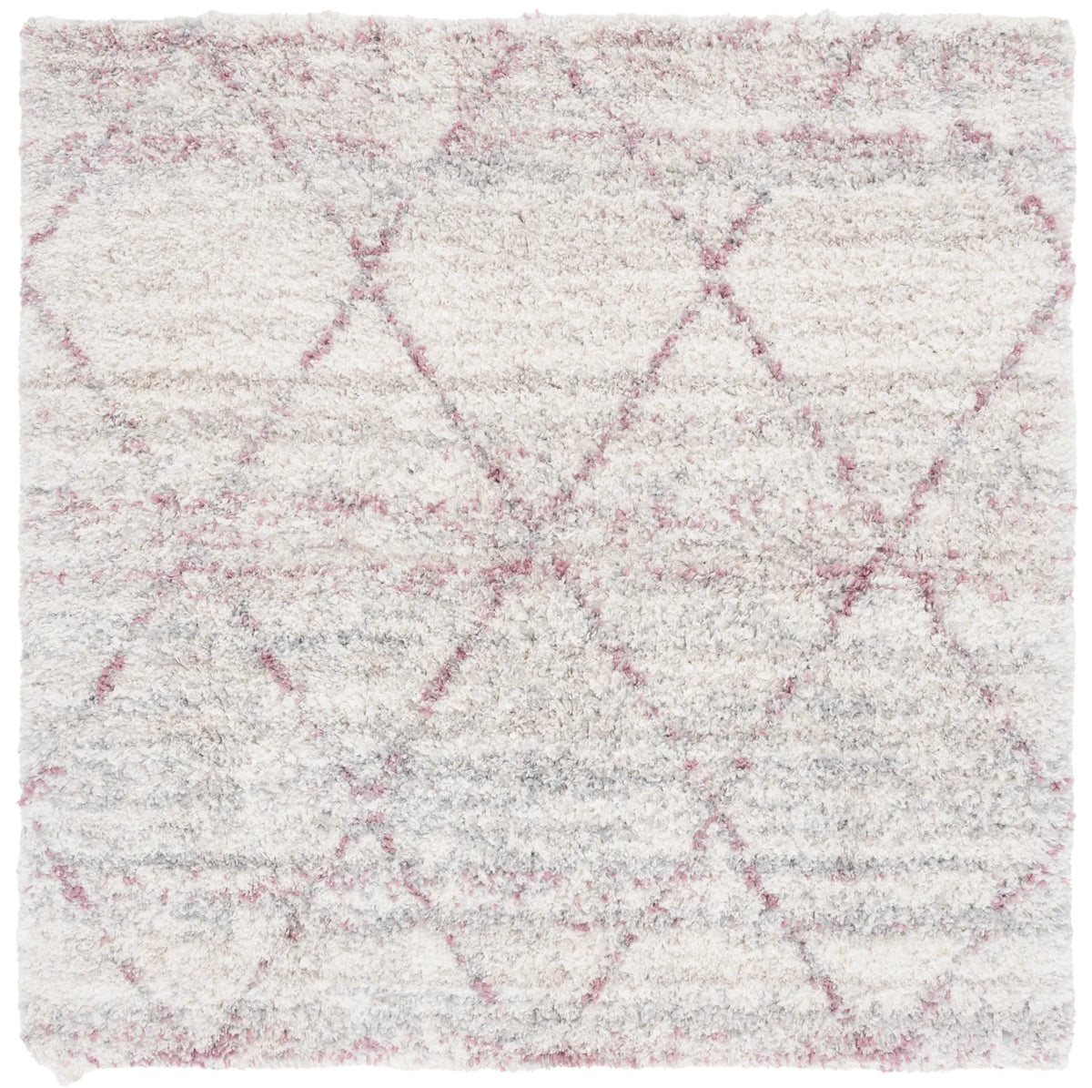 Safavieh Fontana Shag  800 6'-7" x 6'-7" Rug in Pink / Ivory