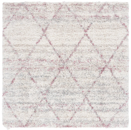 Safavieh Fontana Shag  800 6'-7" x 6'-7" Rug in Pink / Ivory