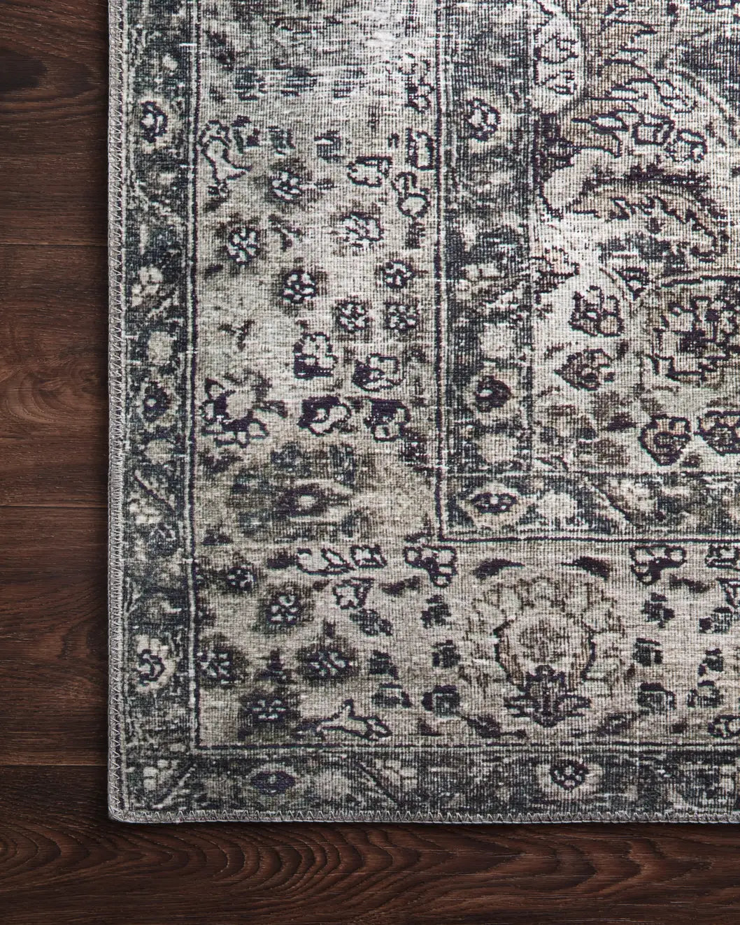Loloi Layla Lay-06 Taupe / Stone Rugs - corner on wood