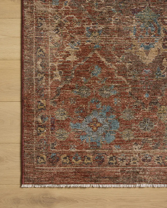 Loloi Winchester WNC-01 Traditional Power Loomed Rust, Multi Rug - corner on wood