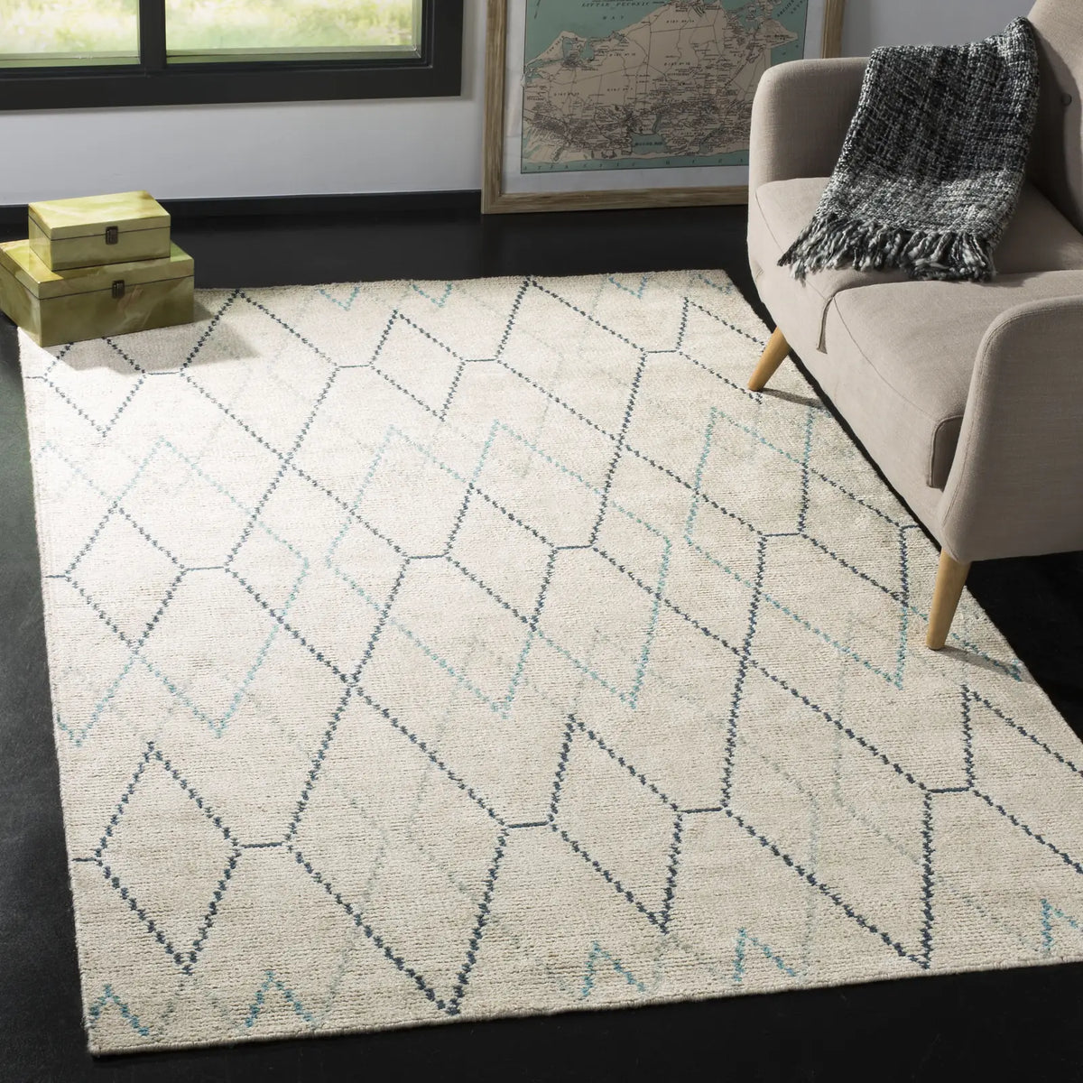 Safavieh Stone Wash 5'-0" x 8'-0" Rug in Ivory / Blue