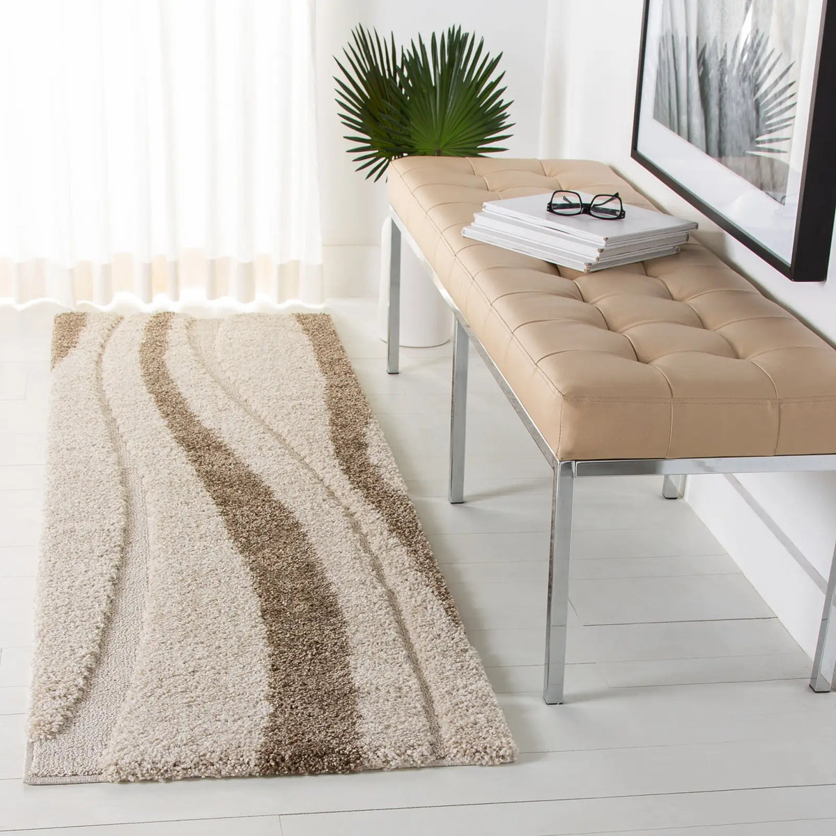 Safavieh Florida Shag 2'-3" x 11'-0" Rug in Cream / Dark Brown