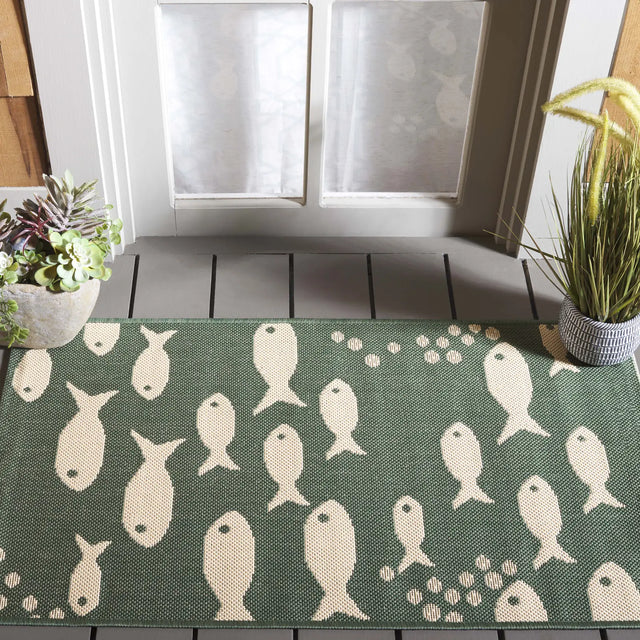 Safavieh Courtyard 2'-0" x 3'-7" Rug in Dark Green / Ivory