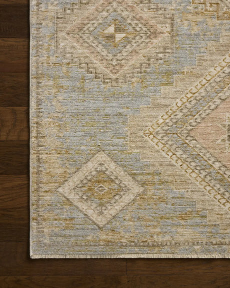 Loloi Elora ELR-09 Traditional Power Loomed Sky, Multi Rug - corner on wood