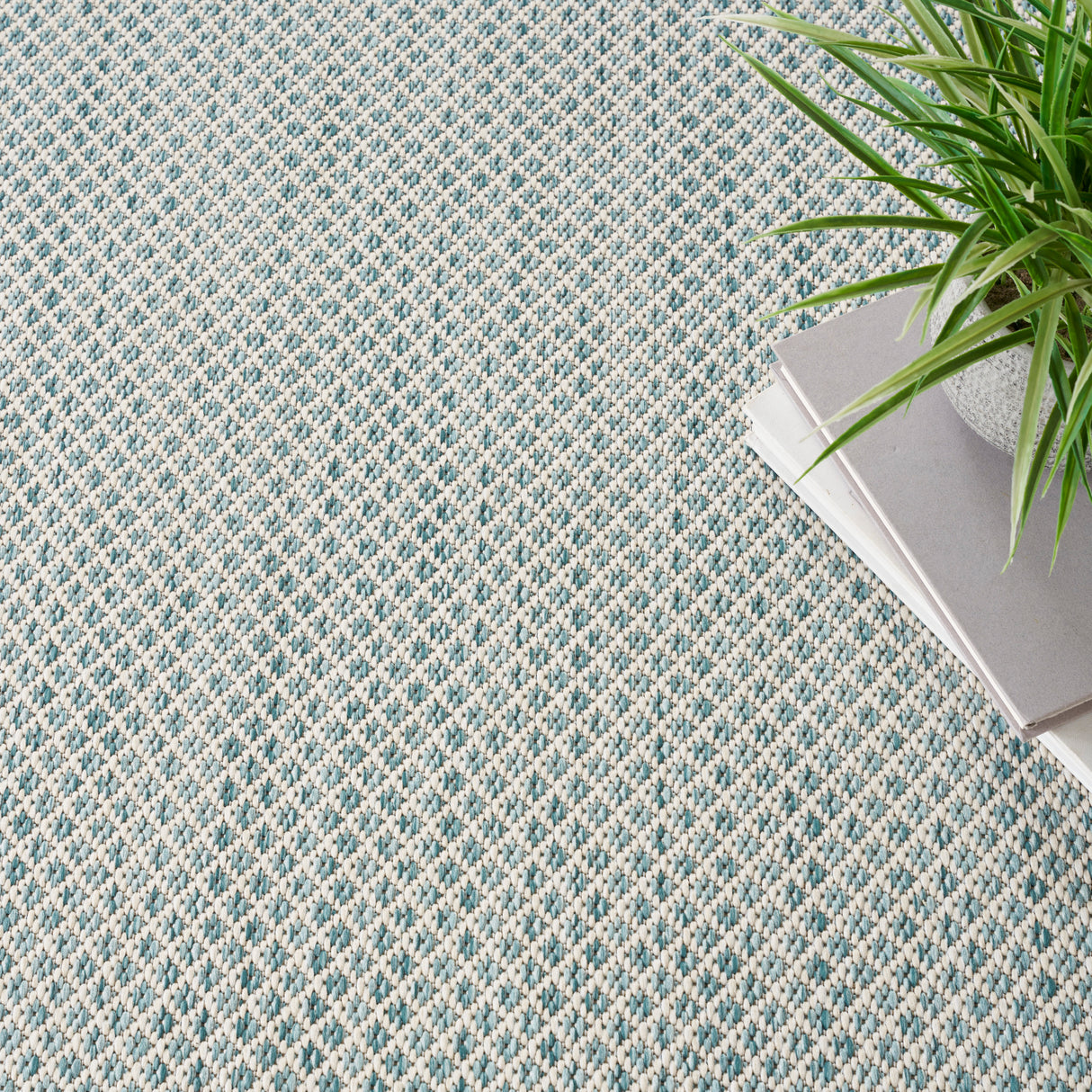Nourison Courtyard COU01 Machine Made Ivory, Aqua Rug