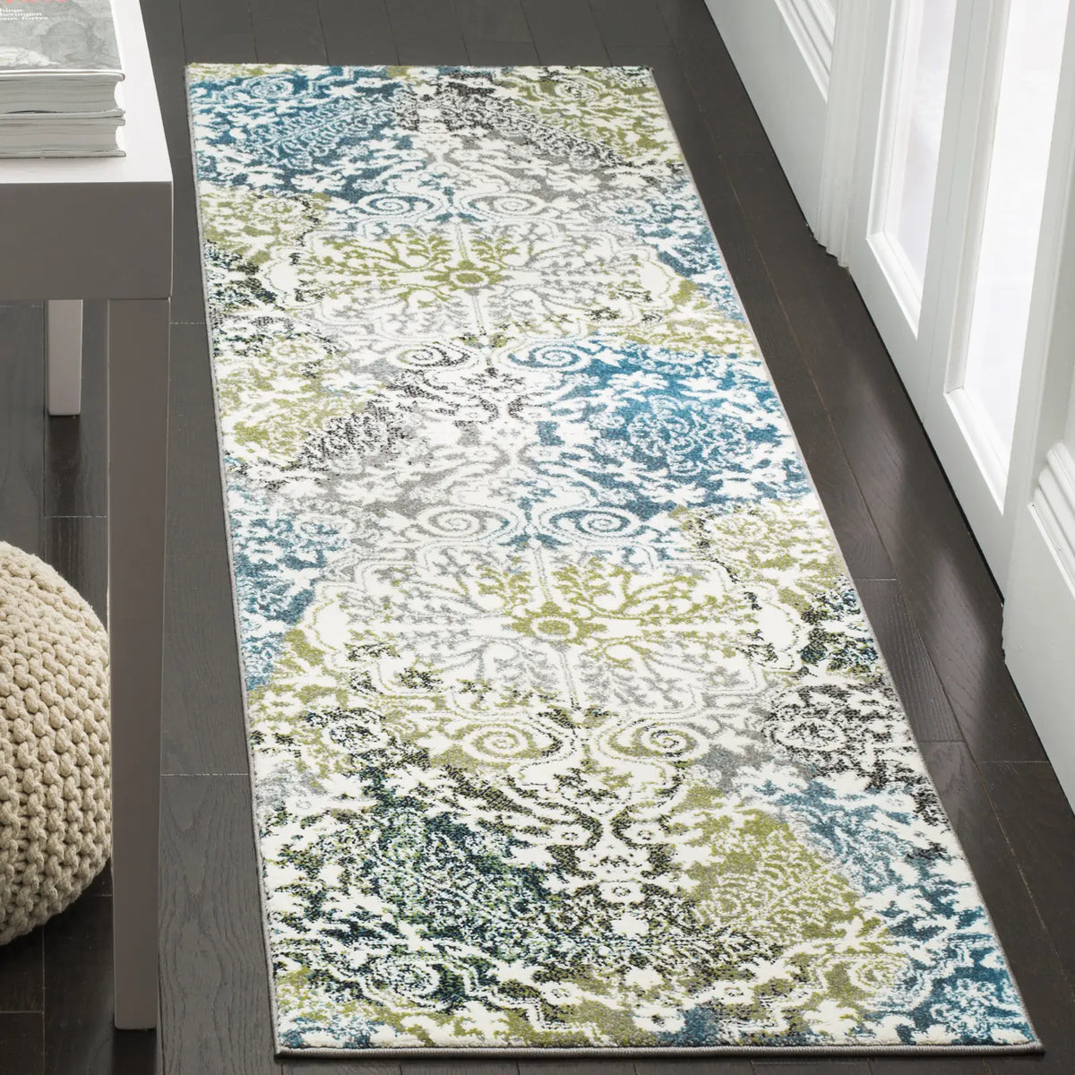 Safavieh Watercolor 2'-3" x 10'-0" Rug in Ivory / Peacock Blue