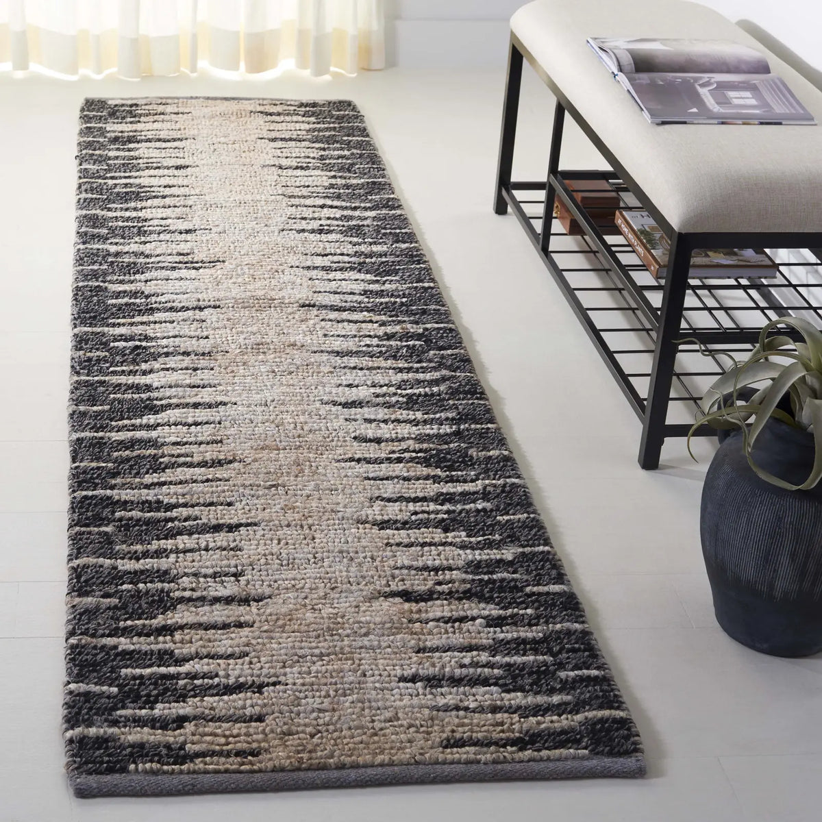 Safavieh Natural Fiber 2'-3" x 8'-0" Rug in Light Grey / Black