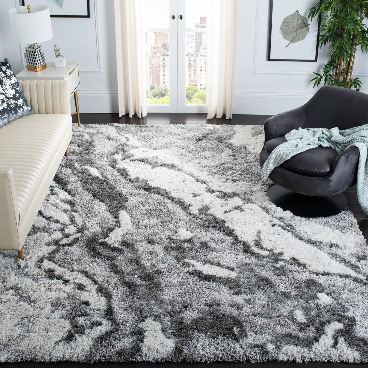 Safavieh Horizon Shag 800 10'-0" x 14'-0" Rug in Grey / Ivory