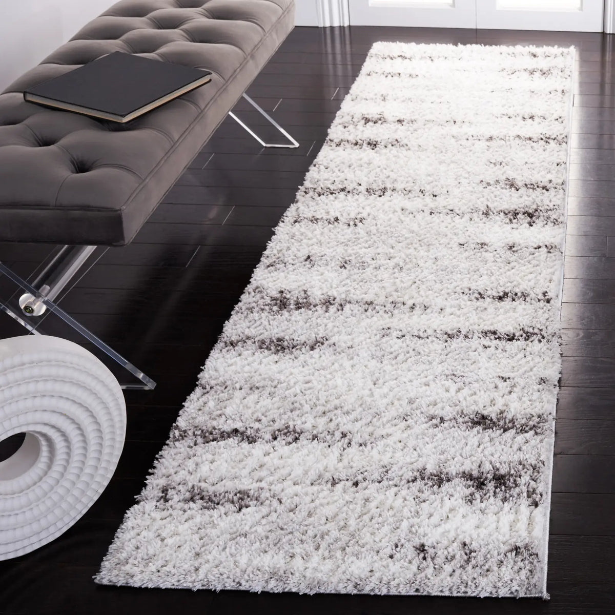 Safavieh Berber Shag 2'-3" x 8'-0" Rug in Grey / Dark Grey