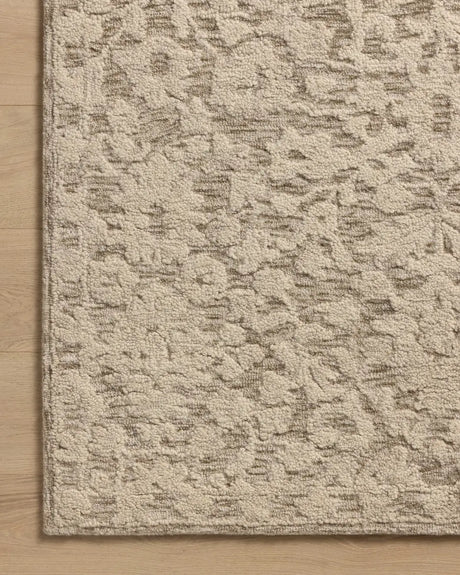 Loloi Prudence PRU-01 Stone / Ivory Hand Tufted Rug - corner on wood