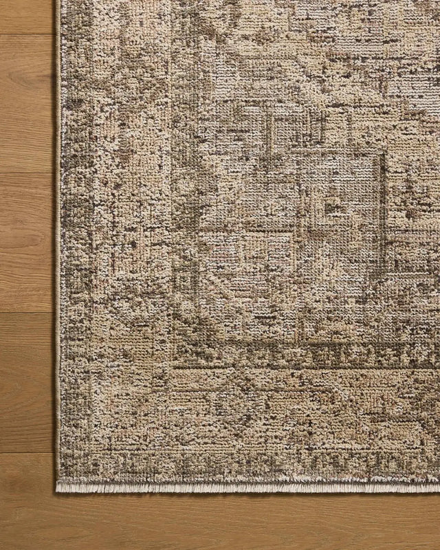 Loloi Priscilla PRL-07 Beige / Earth Rug - corner on wood