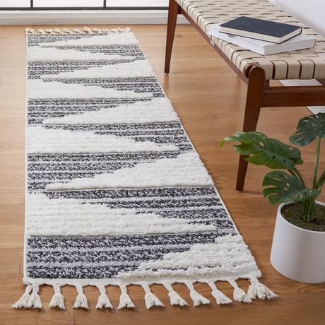 Safavieh Moroccan Tassel Shag 2'-3" x 8'-0" Rug in Dark Grey / Ivory