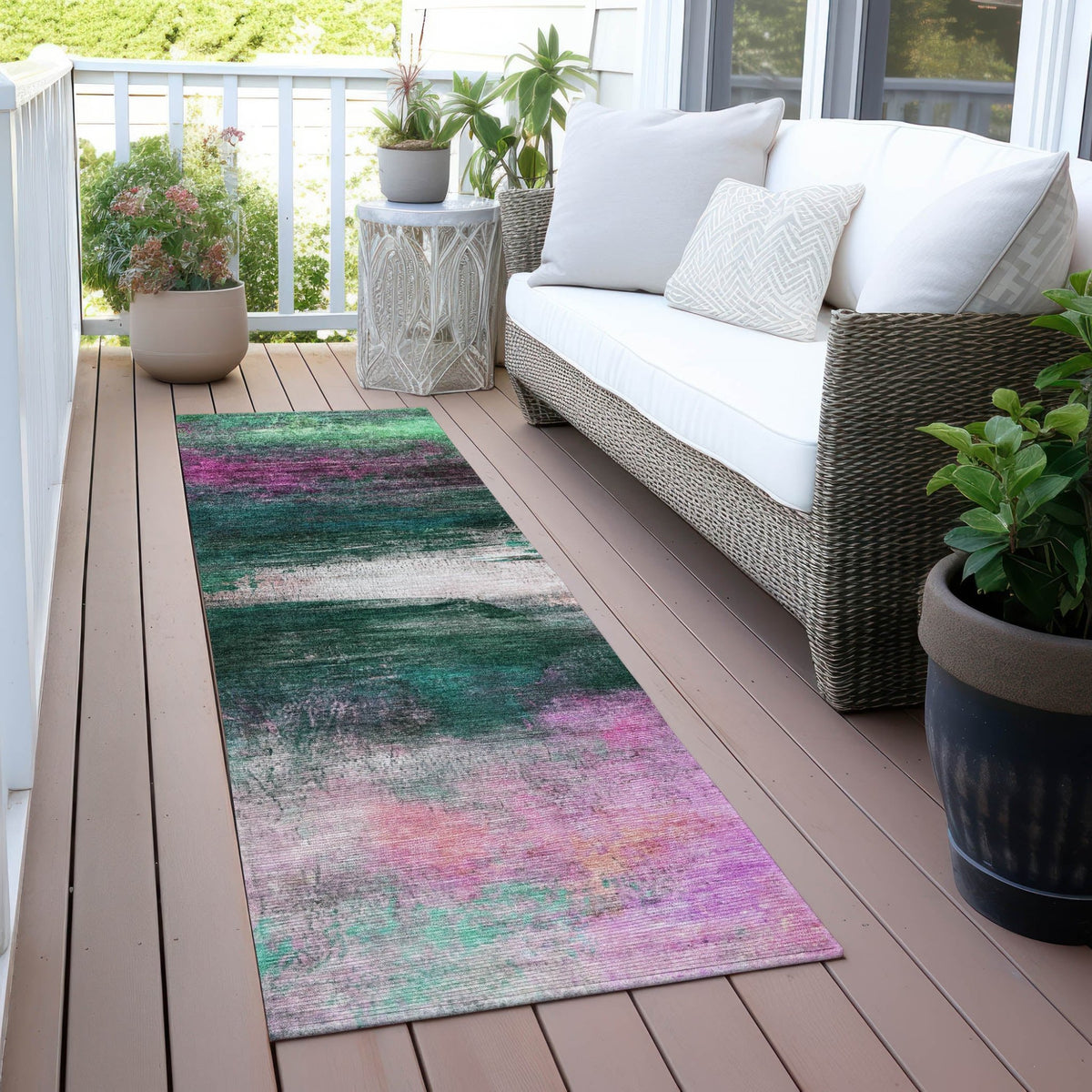 Addison Chantille ACN2016 Abstract Machine Made Transitional Green Rug