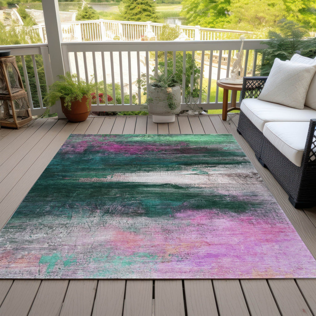 Addison Chantille ACN2016 Abstract Machine Made Transitional Green Rug