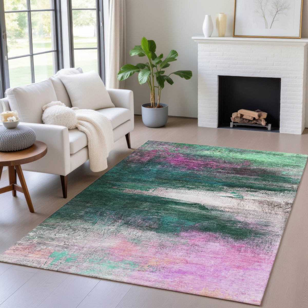 Addison Chantille ACN2016 Abstract Machine Made Transitional Green Rug