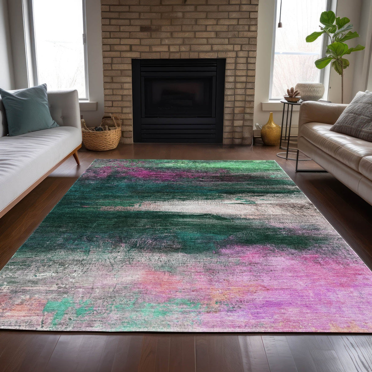 Addison Chantille ACN2016 Abstract Machine Made Transitional Green Rug
