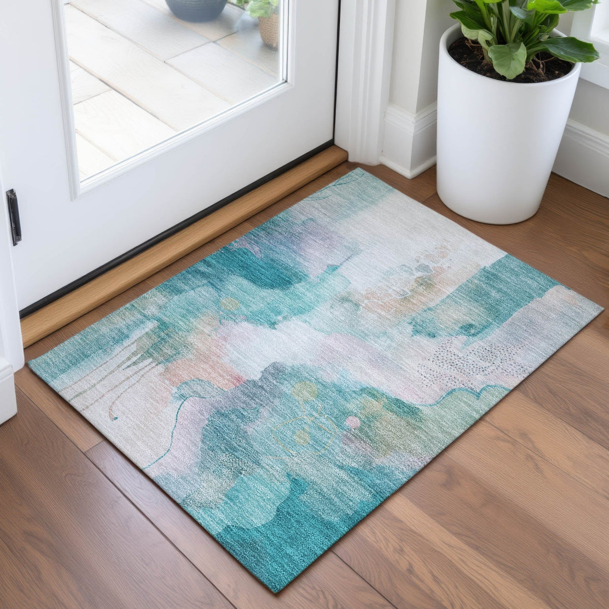 Addison Chantille ACN2019 Abstract Machine Made Transitional Turquoise Rug