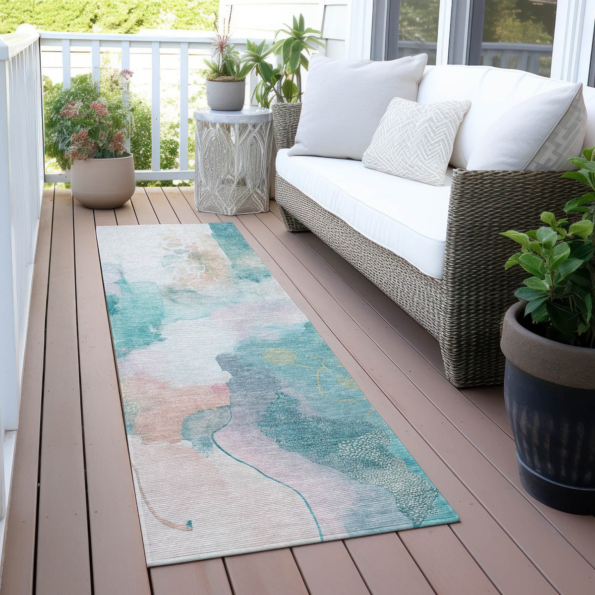 Addison Chantille ACN2019 Abstract Machine Made Transitional Turquoise Rug