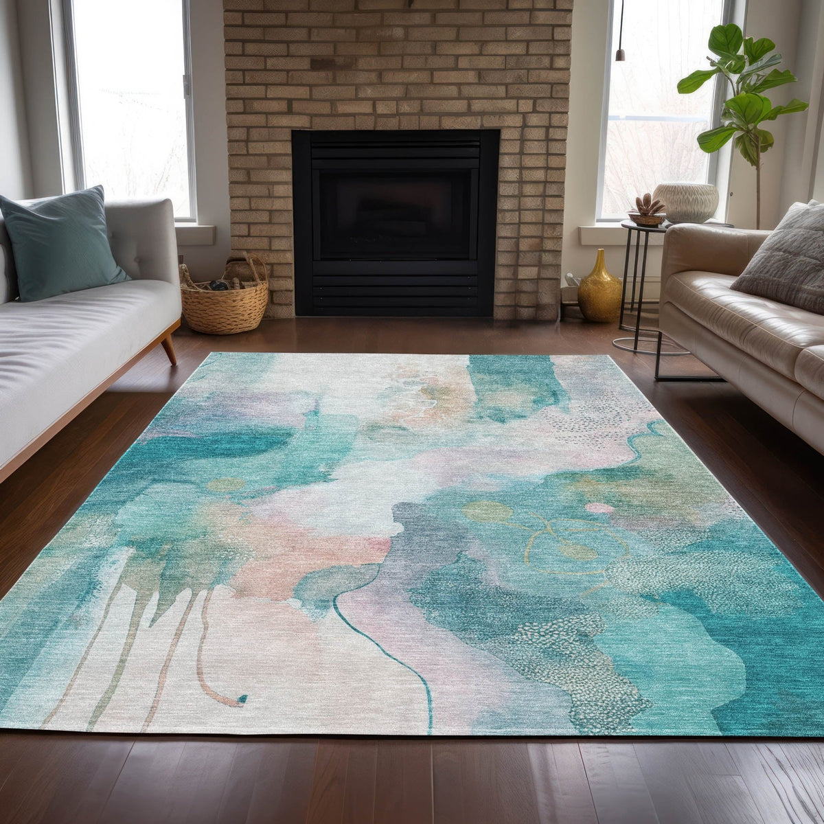Addison Chantille ACN2019 Abstract Machine Made Transitional Turquoise Rug