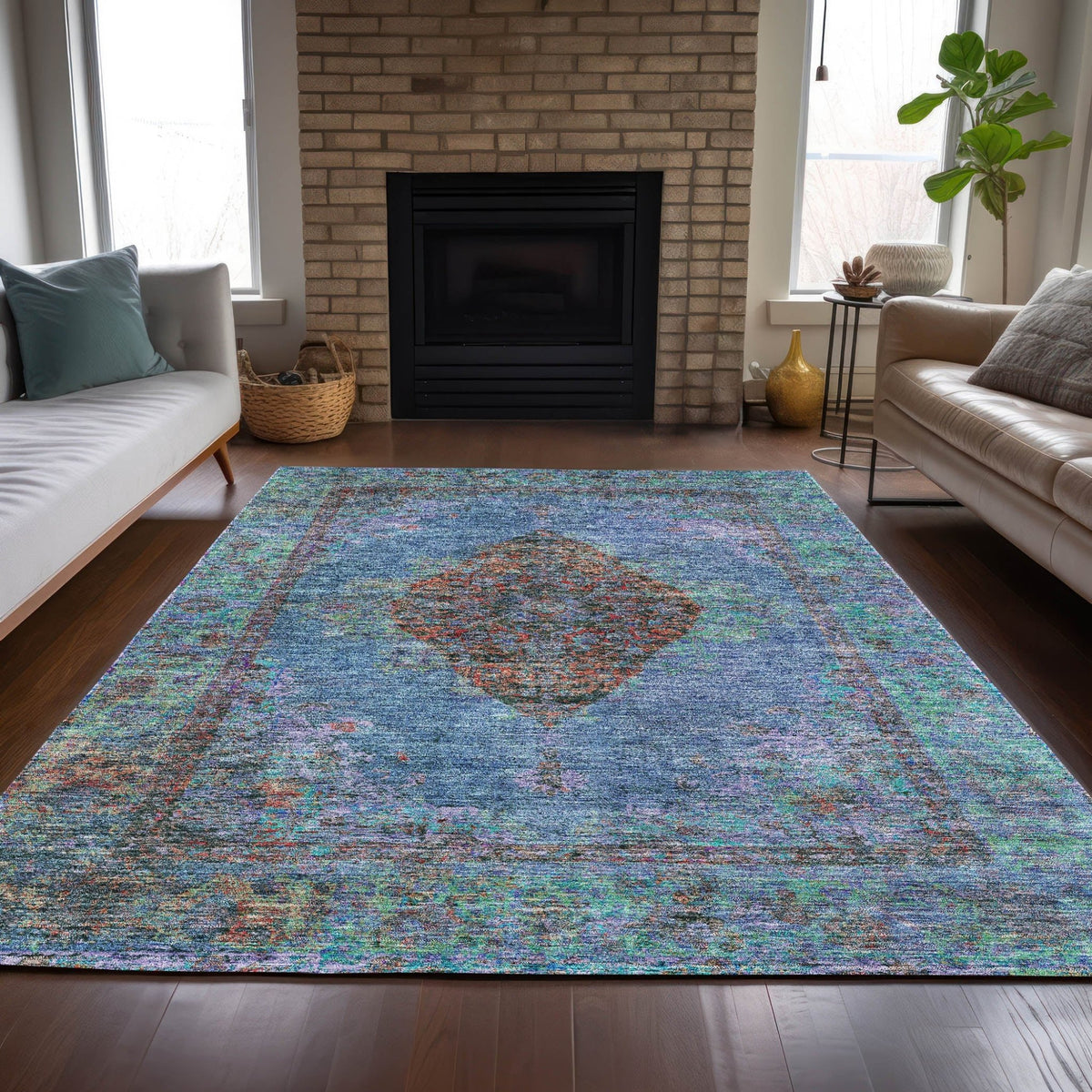 Addison Chantille ACN2021 Border Machine Made Traditional Blue Rug