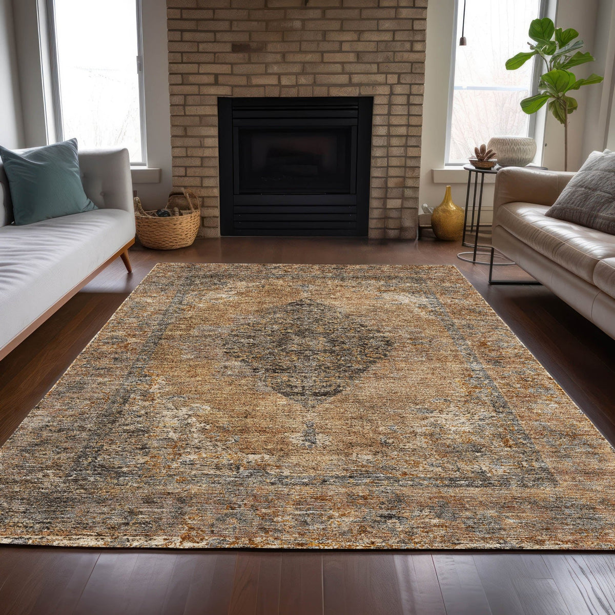 Addison Chantille ACN2021 Border Machine Made Traditional Copper Rug