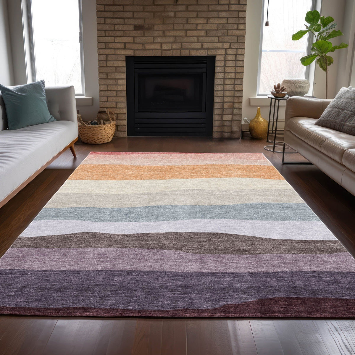 Addison Chantille ACN2023 Stripes Machine Made Transitional Orange Rug