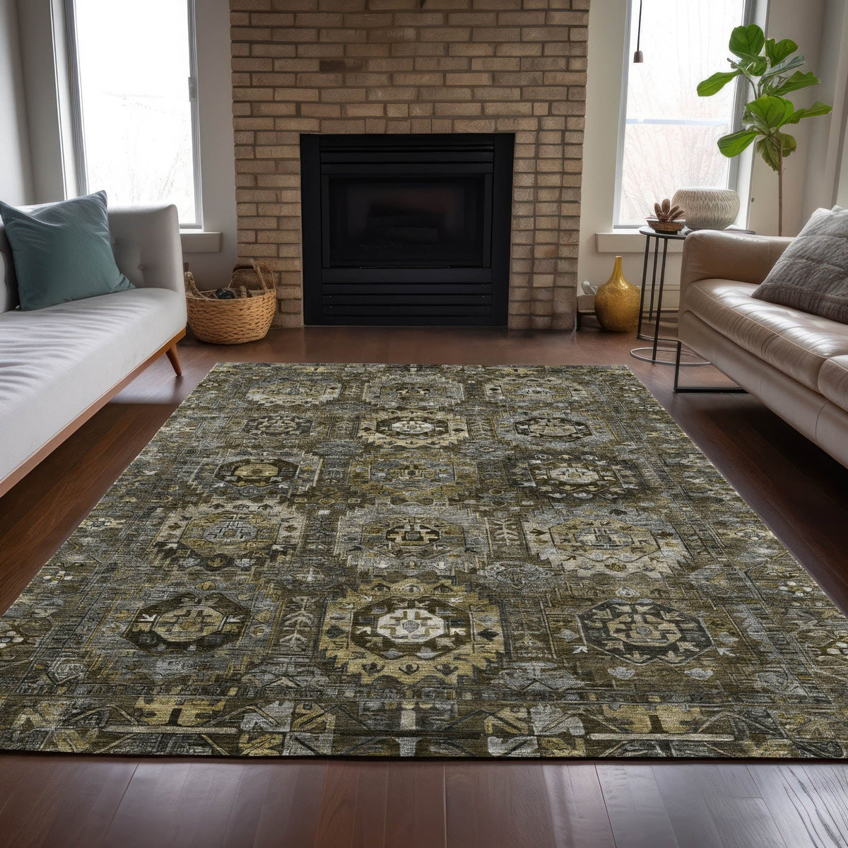 Addison Chantille ACN2024 Medallions Machine Made Traditional Mocha Rug
