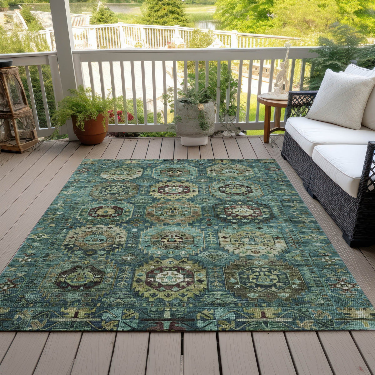 Addison Chantille ACN2024 Medallions Machine Made Traditional Teal Rug