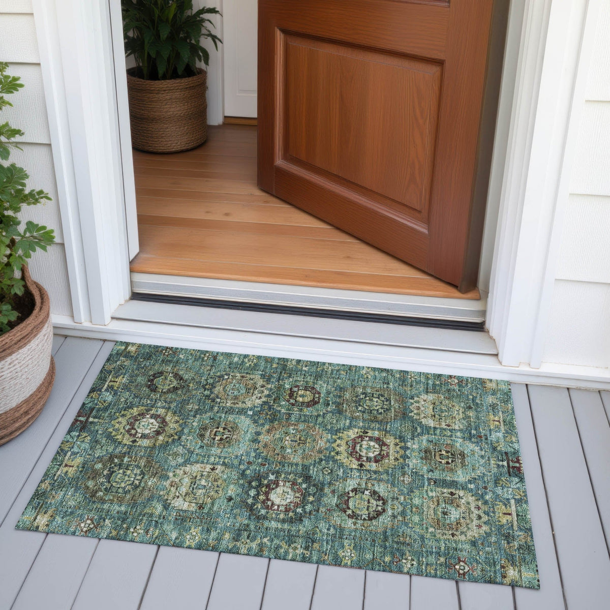 Addison Chantille ACN2024 Medallions Machine Made Traditional Teal Rug