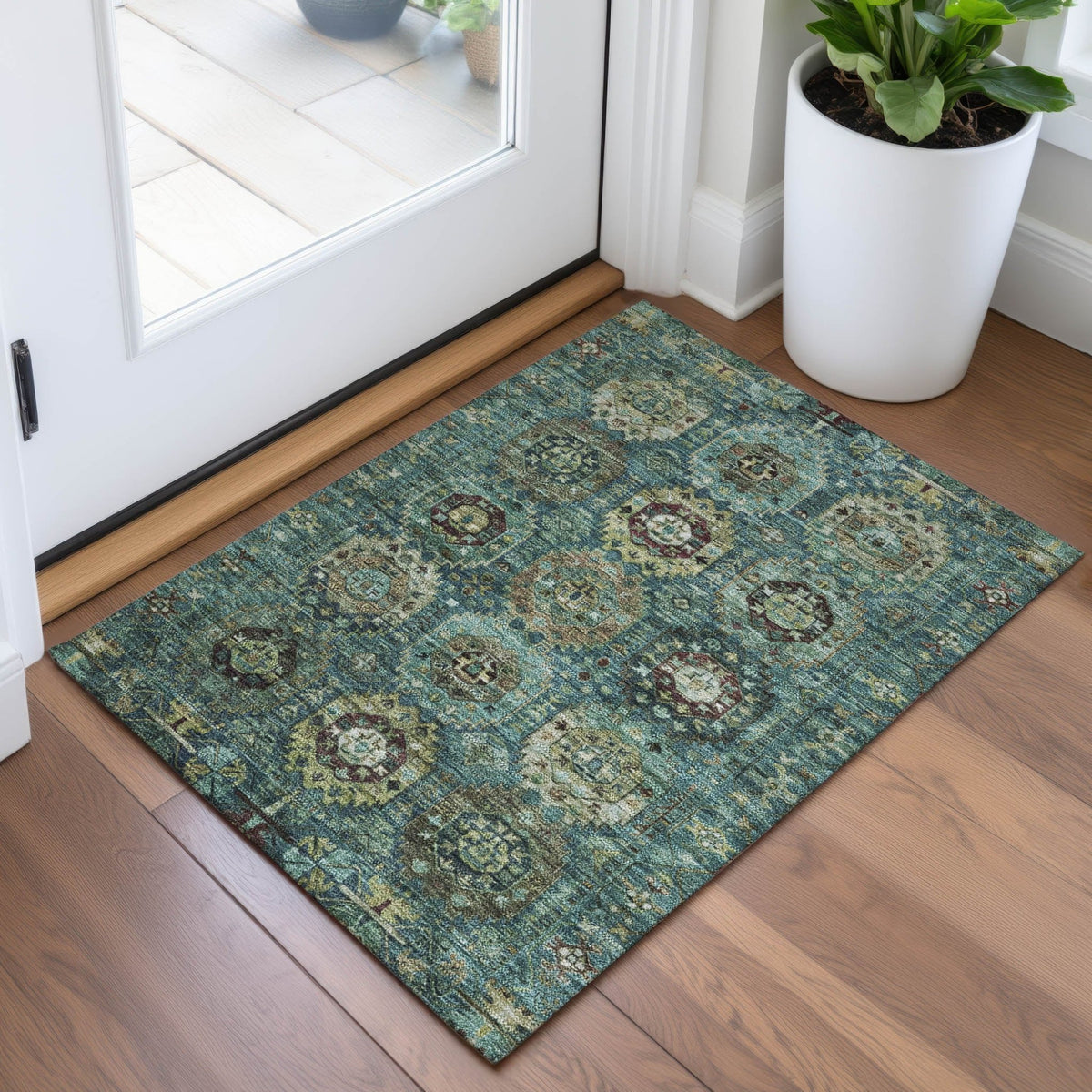Addison Chantille ACN2024 Medallions Machine Made Traditional Teal Rug