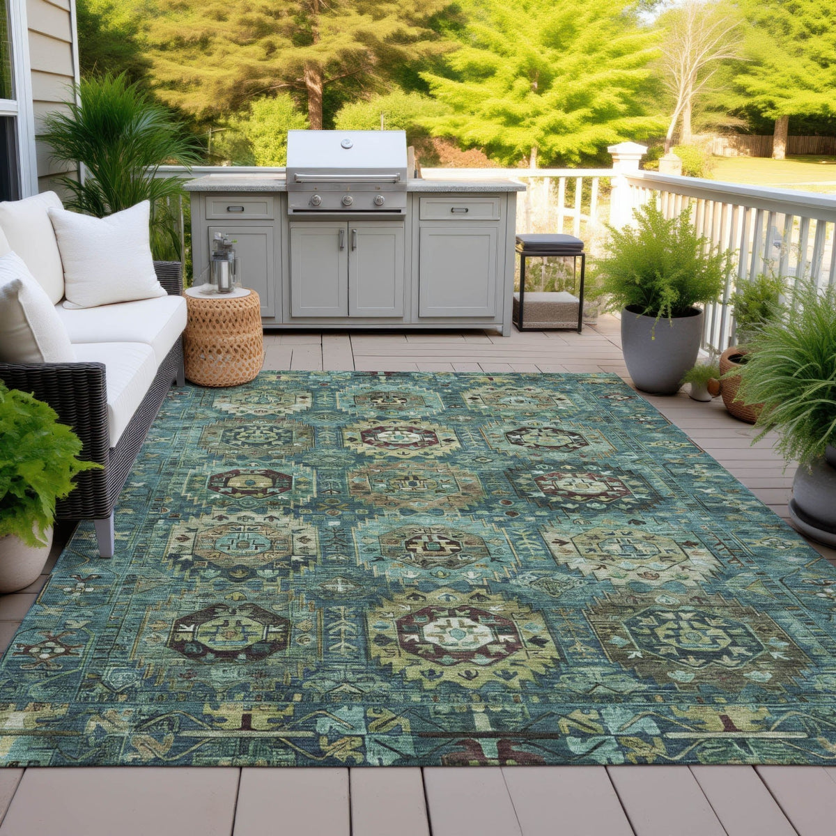 Addison Chantille ACN2024 Medallions Machine Made Traditional Teal Rug