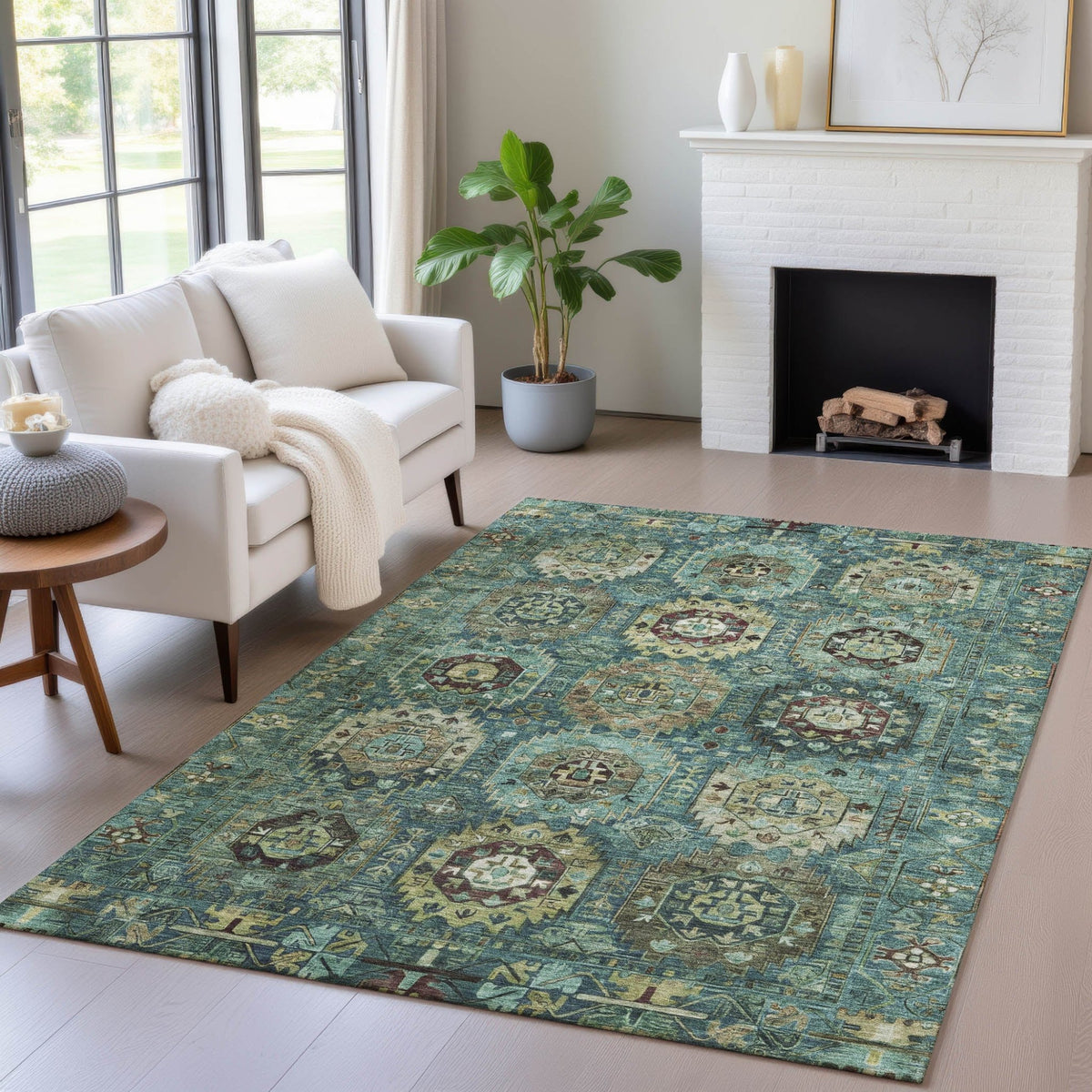 Addison Chantille ACN2024 Medallions Machine Made Traditional Teal Rug