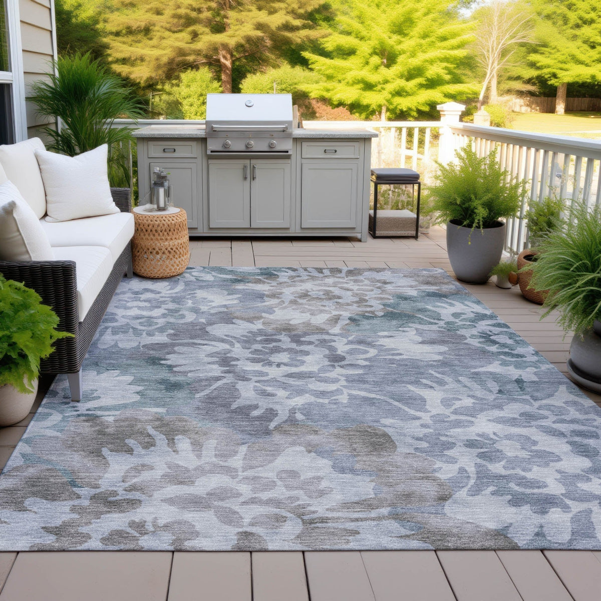Addison Chantille ACN2028 Floral Machine Made Transitional Blue Rug