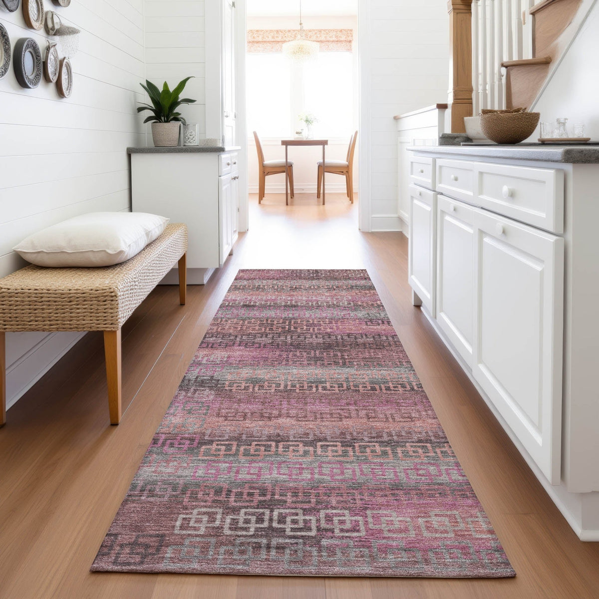 Addison Chantille ACN2029 Stripes Machine Made Transitional Pink Rug