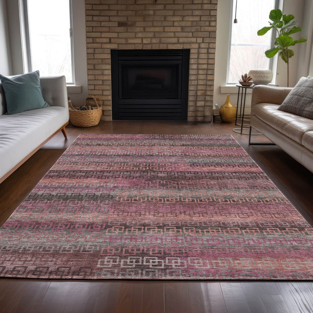 Addison Chantille ACN2029 Stripes Machine Made Transitional Pink Rug