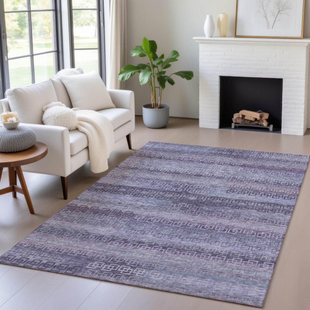 Addison Chantille ACN2029 Stripes Machine Made Transitional Plum Rug