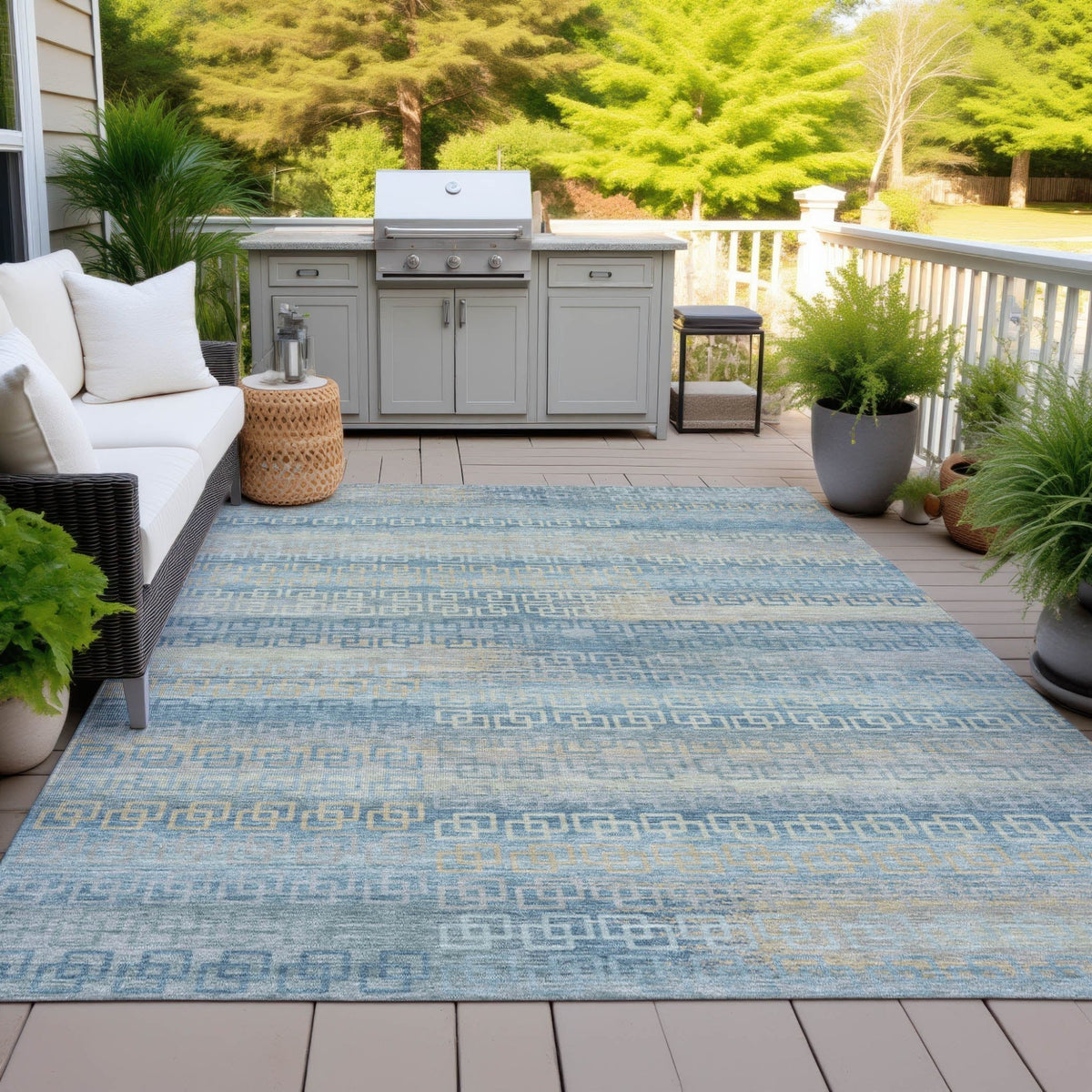 Addison Chantille ACN2029 Stripes Machine Made Transitional Teal Rug