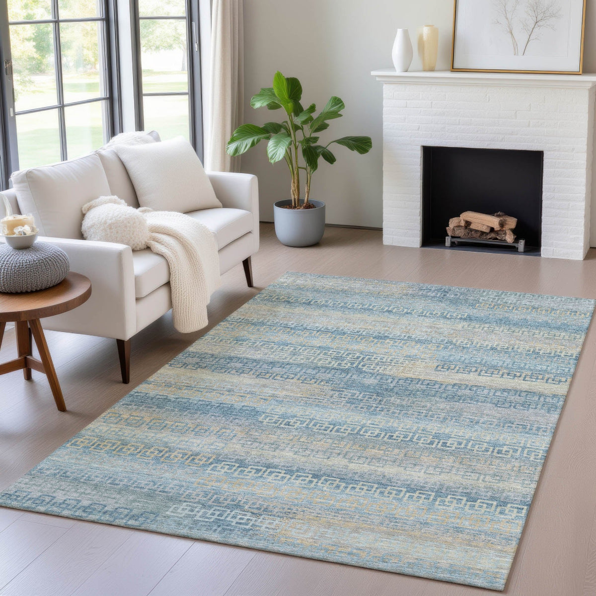 Addison Chantille ACN2029 Stripes Machine Made Transitional Teal Rug