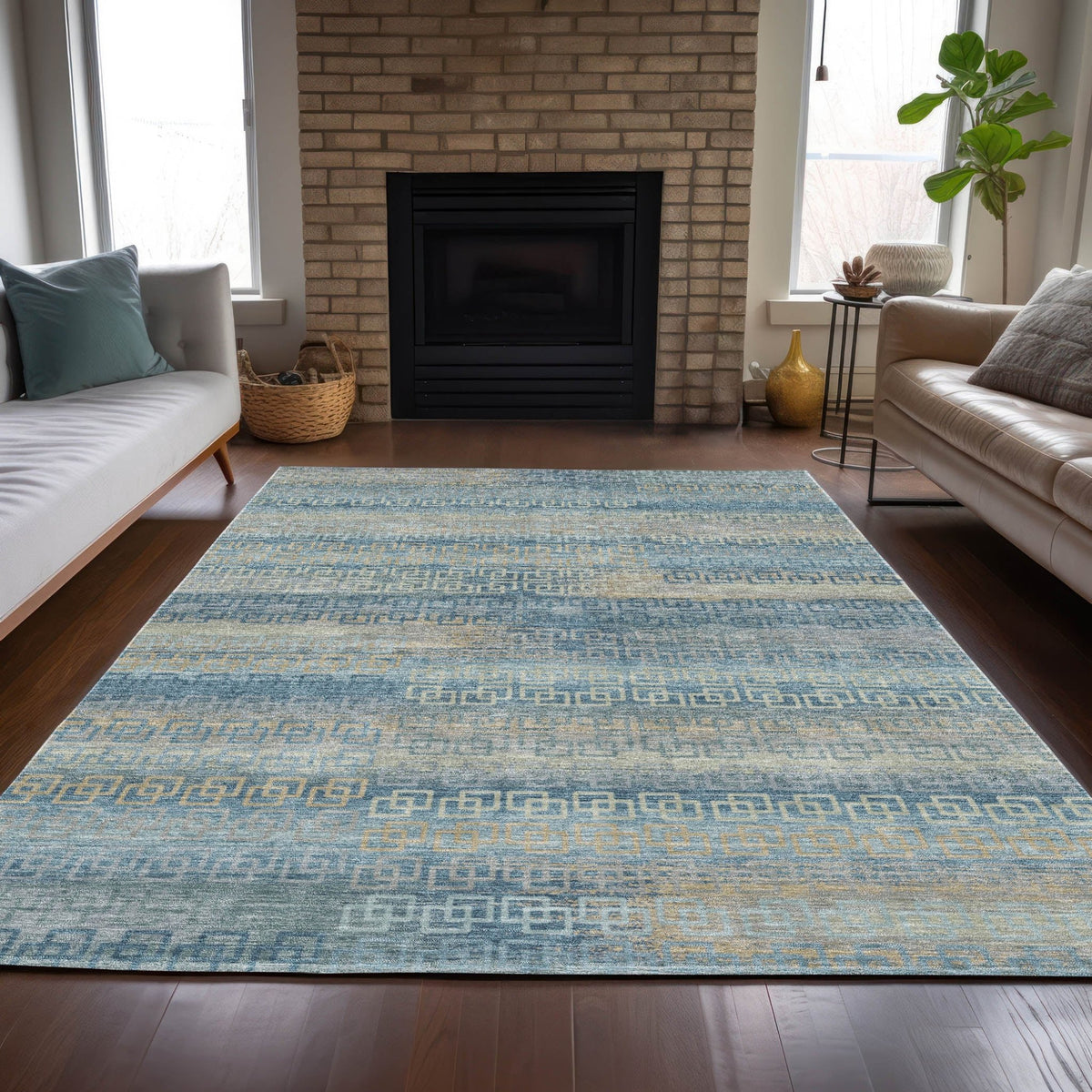 Addison Chantille ACN2029 Stripes Machine Made Transitional Teal Rug