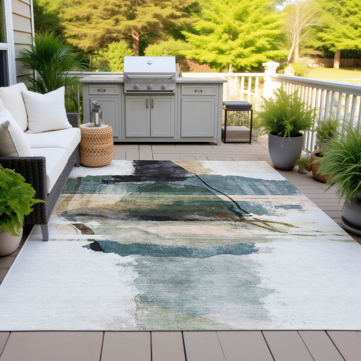 Addison Chantille ACN2033 Abstract Machine Made Transitional Green Rug