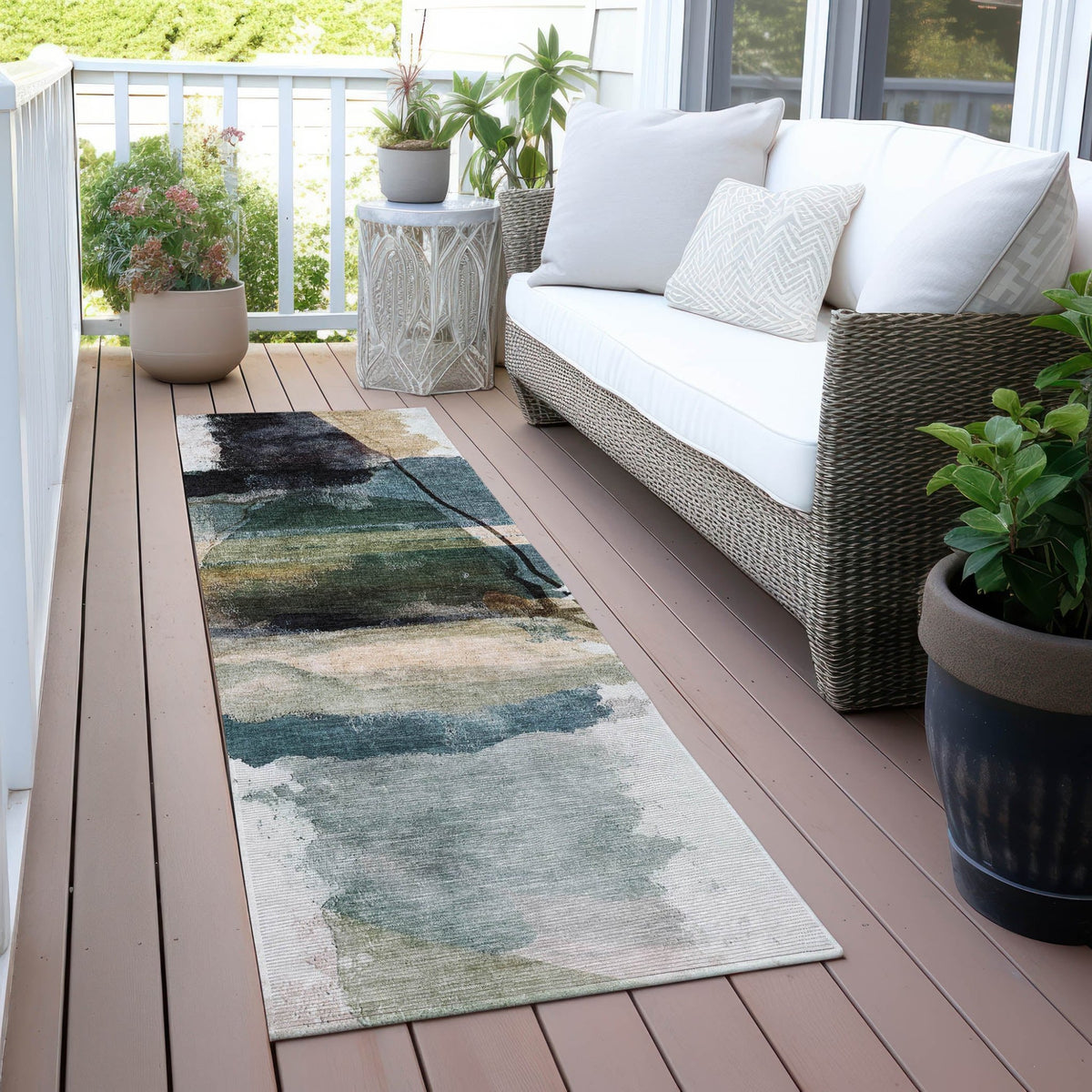 Addison Chantille ACN2033 Abstract Machine Made Transitional Green Rug