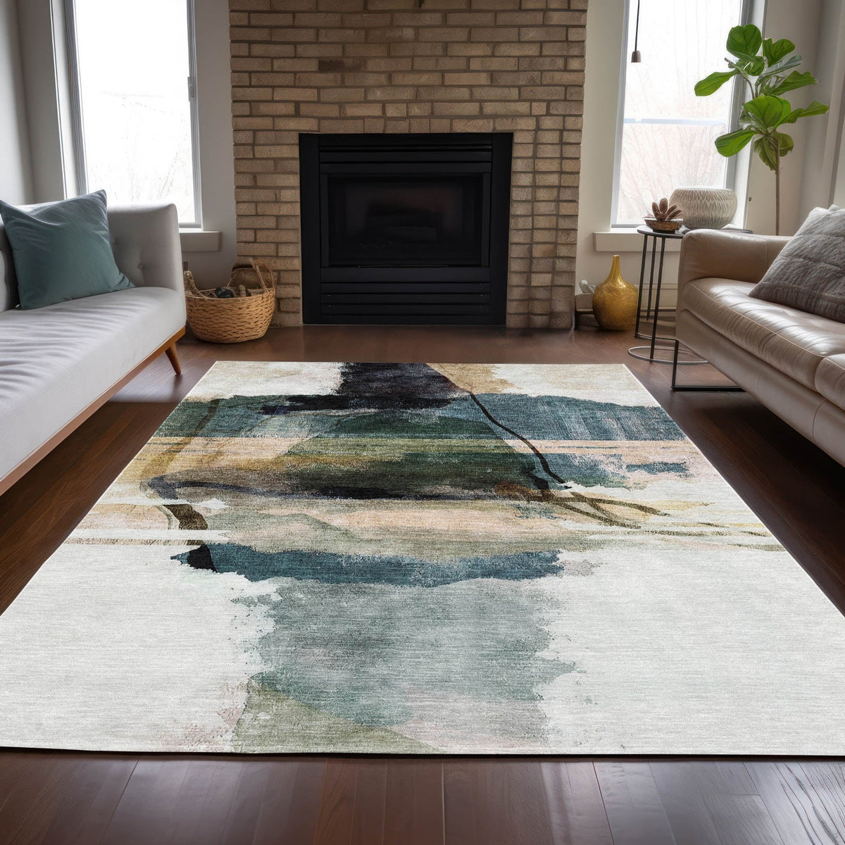 Addison Chantille ACN2033 Abstract Machine Made Transitional Green Rug