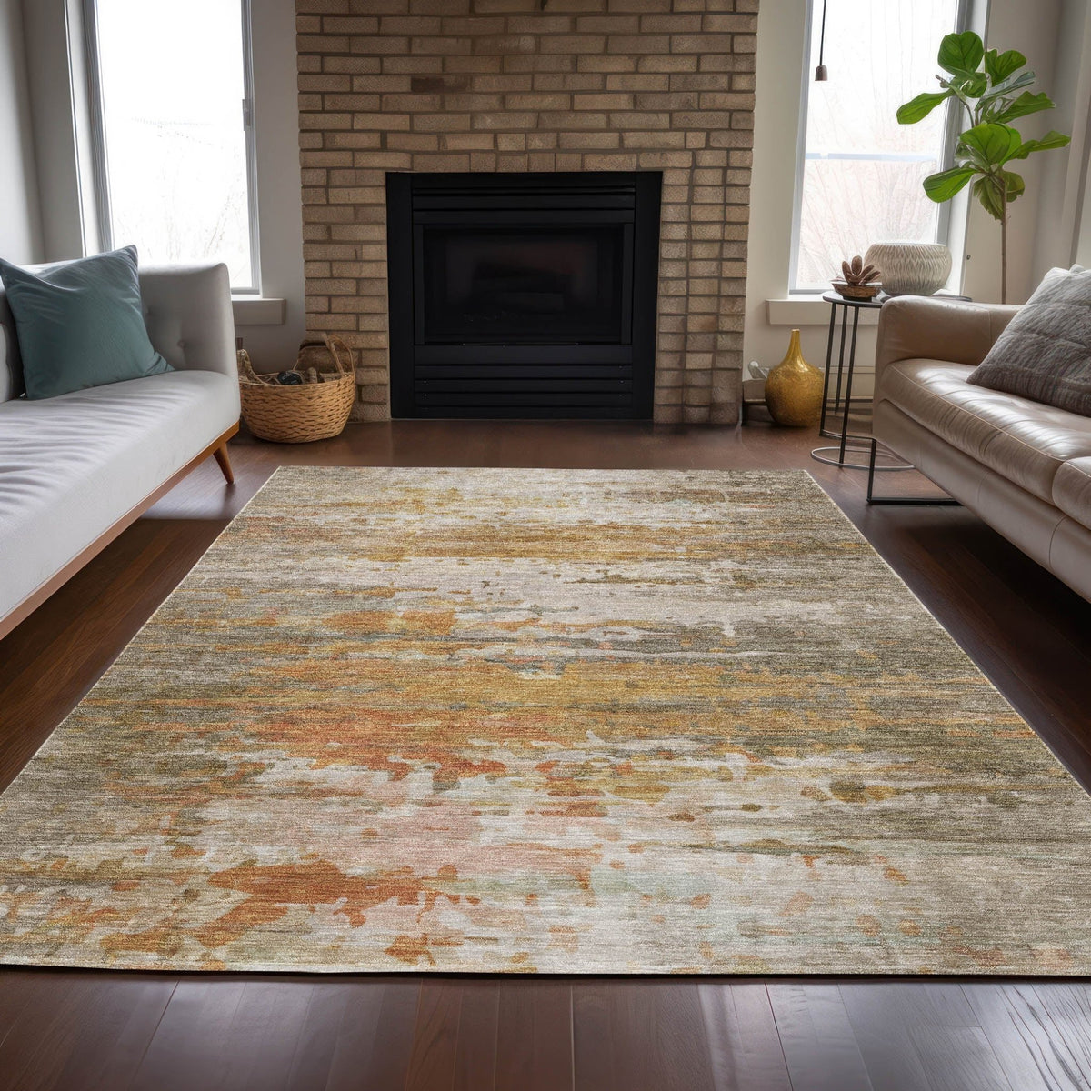 Addison Chantille ACN2034 Abstract Machine Made Transitional Khaki Rug