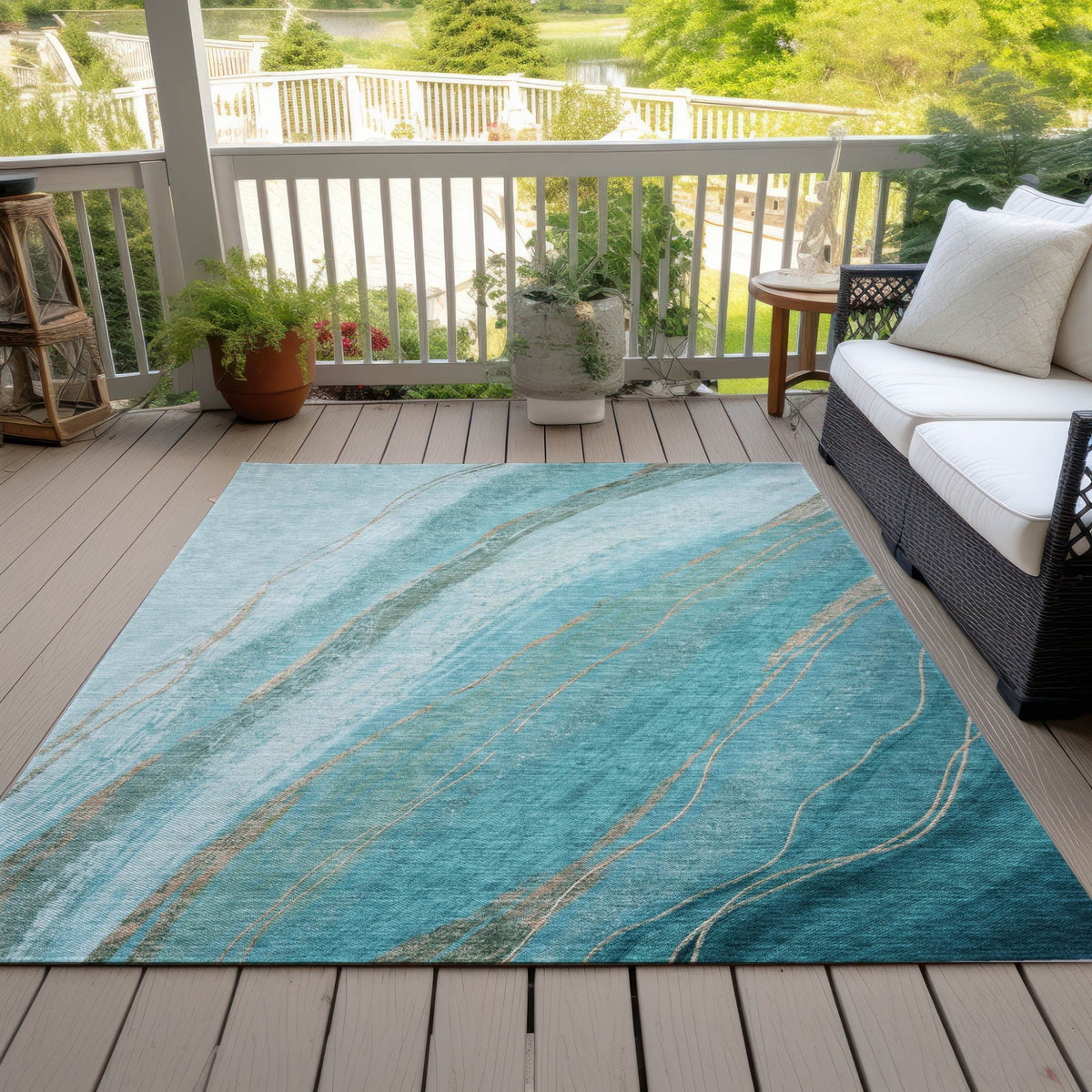 Addison Chantille ACN2036 Swirls Machine Made Transitional Turquoise Rug
